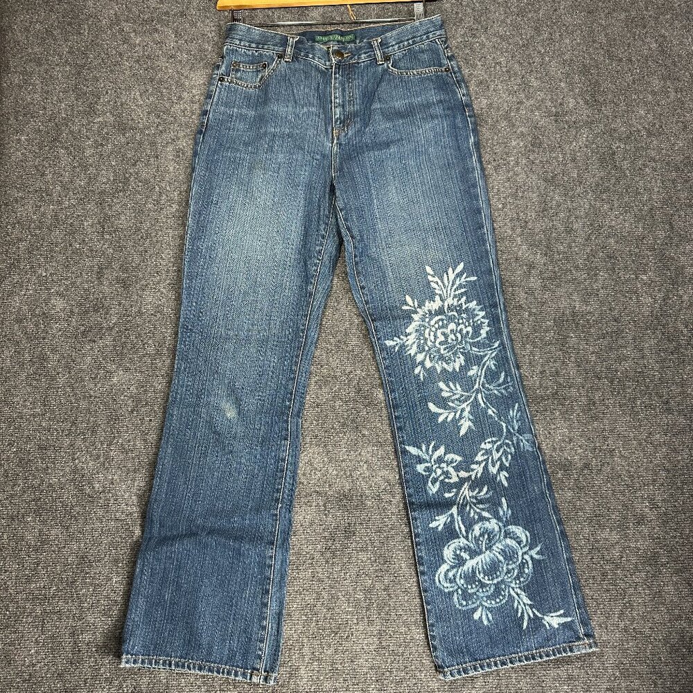 Lauren Jeans Co Ralph Lauren Jeans Womens 6 Bootcut Floral Leg Distressed Knee